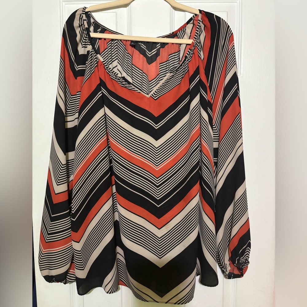 Sami & Jo Orange and Black Chevron Blouse
